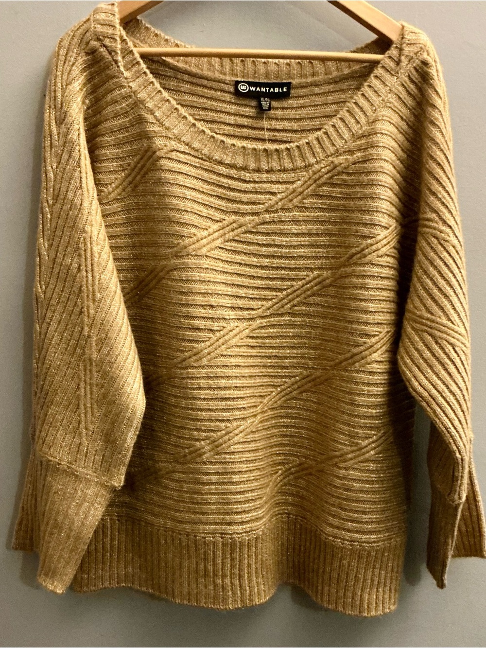 NWT Metallic Gold Shimmer Cable Knit Sweater XL Holiday Party